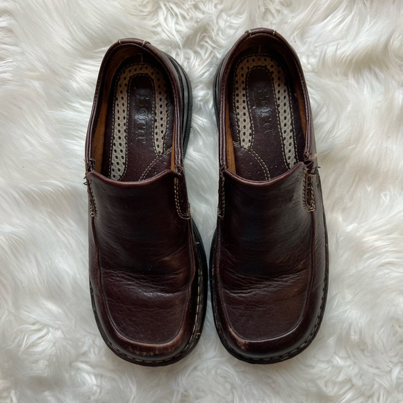 Born Womens Loafers Shoes Brown Leather Slip On Low Heel Moc Toe Stitching 6.5 - Picture 3 of 10